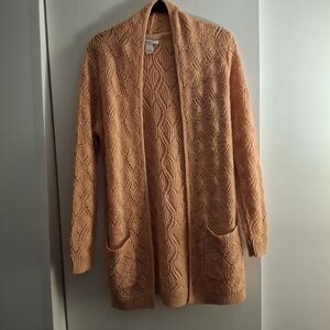 Christopher & Banks Women's Open Front Crochet Sweater In Peach Color